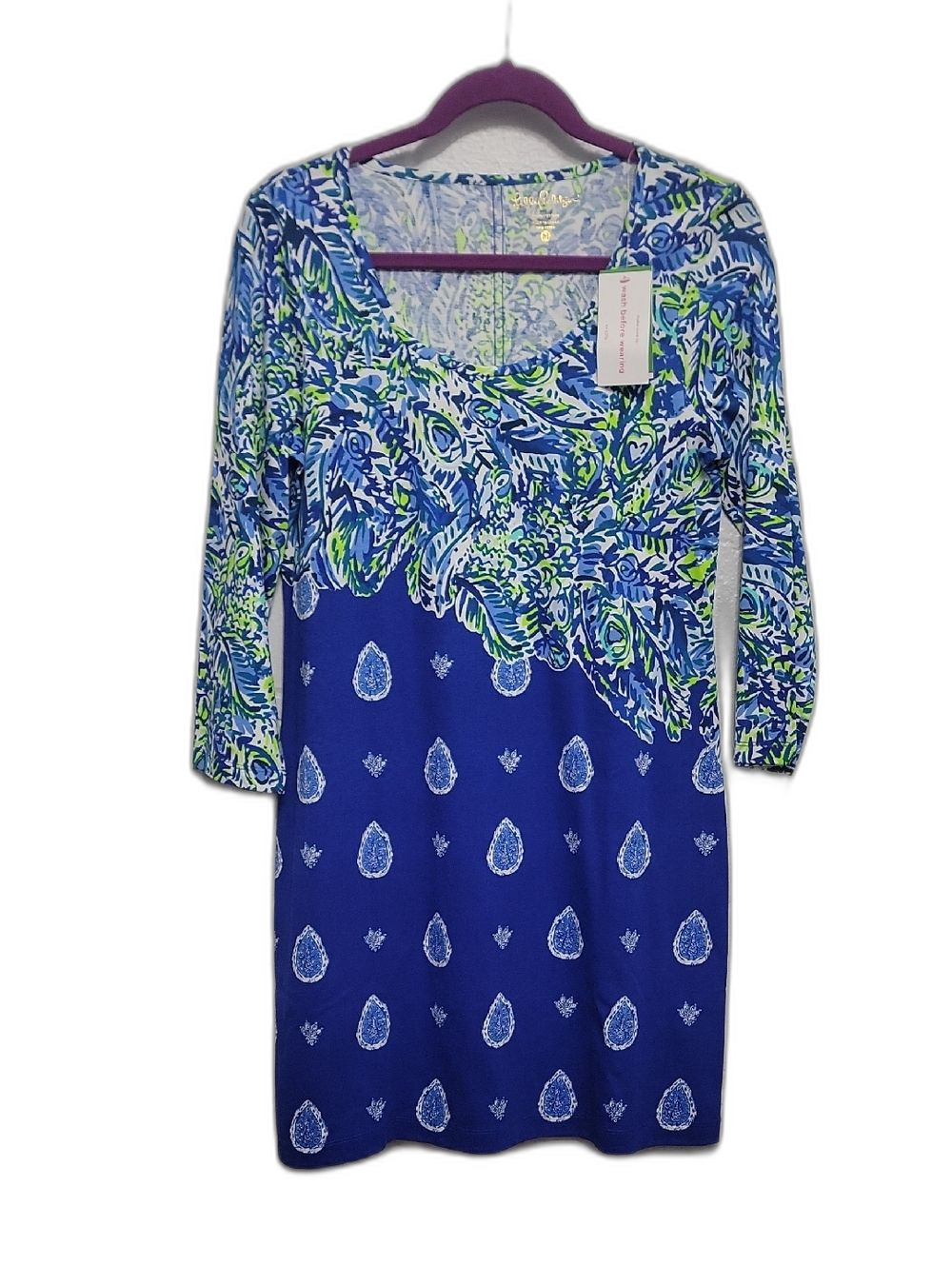 Lilly Pulitzer Blue Green Patterned Long Sleeve Dress